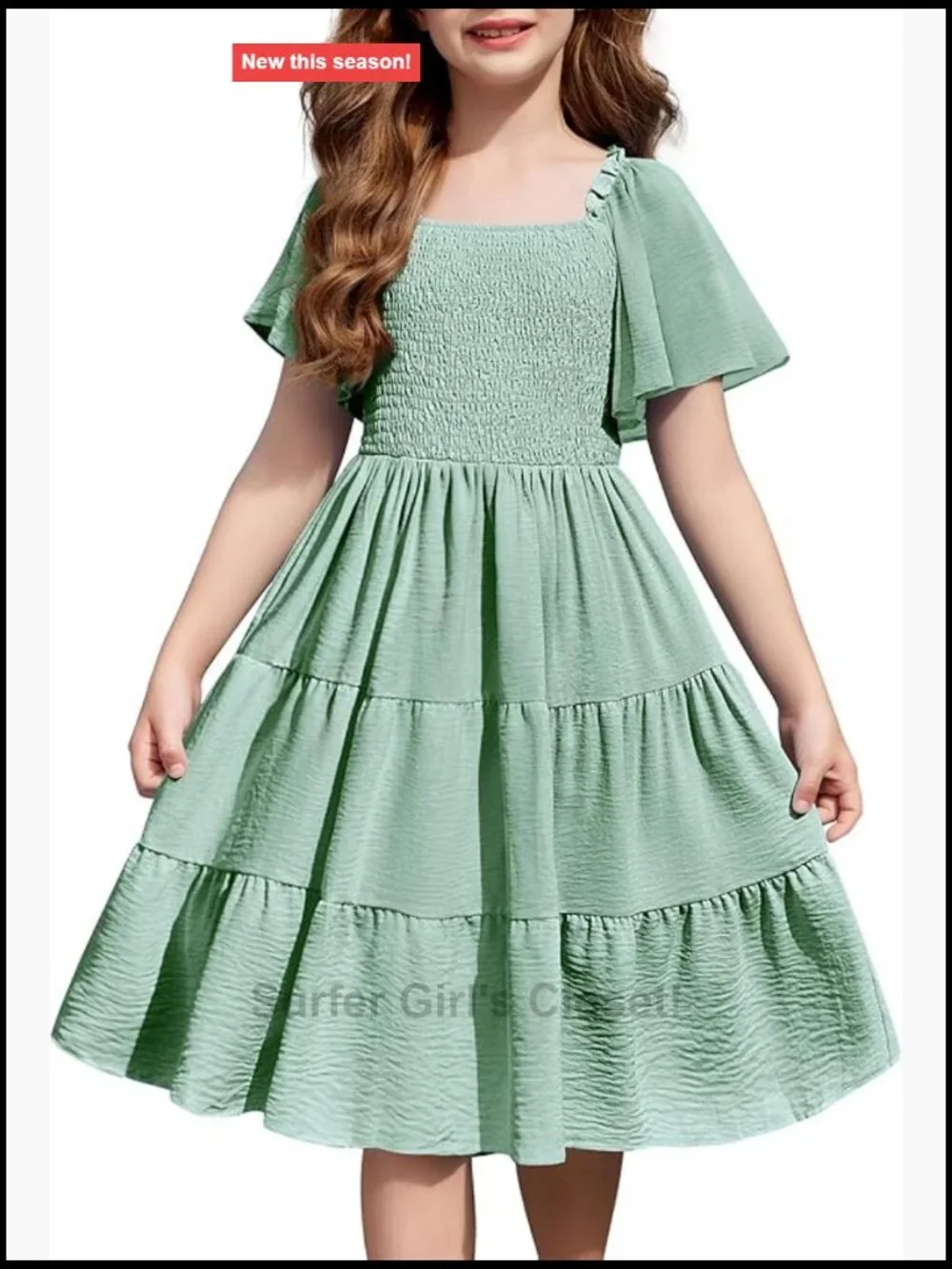 Girls Summer Smocked Swing Flowy Midi Dress with Pockets
